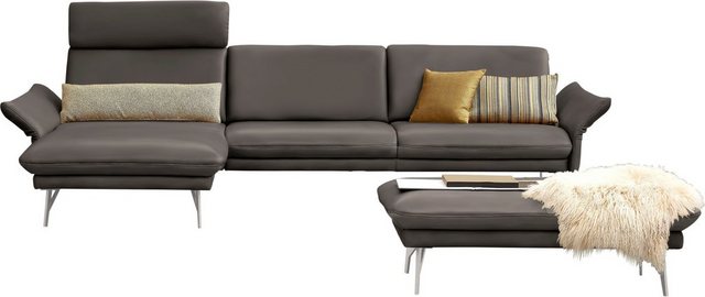 himolla Ecksofa 1928, mit Hocker, Füße Edelstahloptik