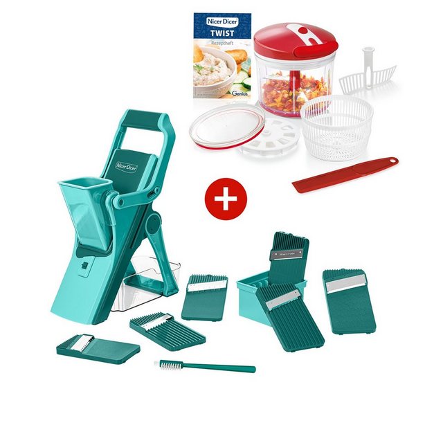 Genius Gemüsehobel Nicer Dicer Mando inklusive Twist Gemüseschneider 21 tlg., (21-tlg., Kombi-Set), Extra-scharfen Edelstahl-Klingen in G-Nox-Qualität