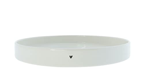 Bastion Collections rund Heart Keramik Weiss schwarz D25cm Keramiktablett Untersetzer BC Tray Round Large White