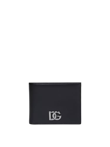 Dolce & Gabbana DG Logo Herren-Geldbörse aus glattem Leder, in Geschenkbox, Schwarz, Schwarz, Geldbörse im Sale