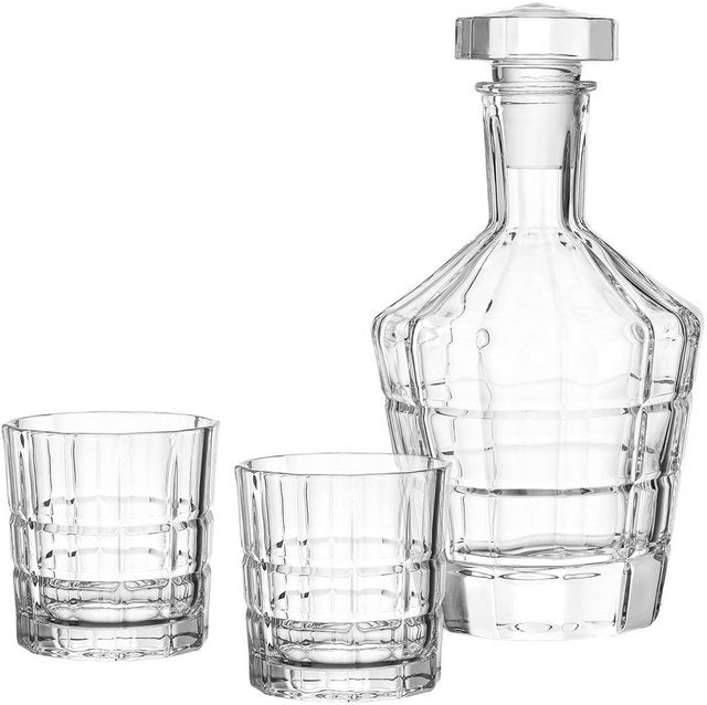 LEONARDO Gläser-Set SPIRITII, Glas, 3-teilig (1 Karaffe, 2 Gläser), Reliefoptik im Sale