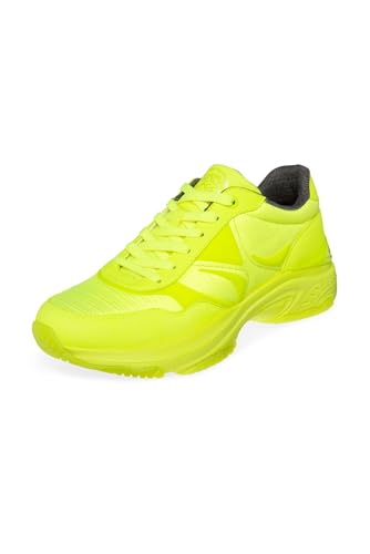 SOCCX Damen Fashion Sneaker im tonigen Materialmix Neon Lime 39 im Sale