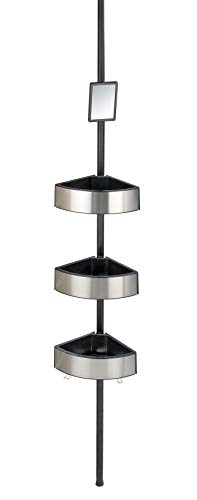 WENKO Teleskop Duschecke Premium Big Black, ausziehbares Badregal mit 3 Ablagen, 2 Haken & Spiegel, rostfreies Duschregal aus massivem Aluminium und Kunststoff, 27,5 x 70-260 x 20 cm, Silber/Schwarz im Sale