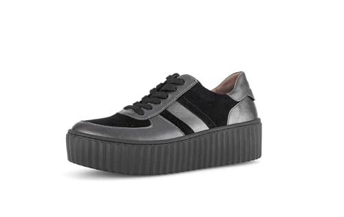 Gabor Damen Low-Top Sneaker, Frauen Halbschuhe,Best Fitting,schnürschuhe,schnürer,Plateausohle,straßenschuhe,altsilb./schw(schw,40 EU / 6.5 UK im Sale