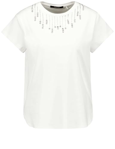 Taifun Damen T-Shirt mit Strassstein-Applikation Kurzarm unifarben Offwhite Gemustert 42 im Sale