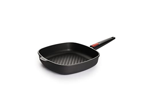 Woll Nowo Titanium Guss-Grillpfanne viereckig - Induktiv -, mit Rillen, 28x28 cm, 6.5 cm hoch, mit abnehmbarem Stiel - Geeignet für alle Herdarten, Aluminiumguss, Antihaft-Versiegelung