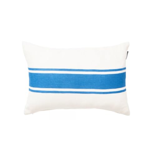 LEXINGTON Embroidery Center Striped Linen/Cott 60x40 Pillow, Off White/Blue, 40x60