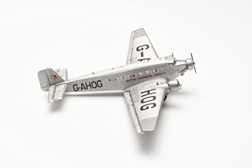 herpa Modellflugzeug BEA British European Airways Junkers JU-52 Maßstab 1:160 - Modellbau Flugzeug, Flugzeugmodell für Sammler, Miniatur Deko, Flieger ohne Standfuß aus Kunststoff, Silber