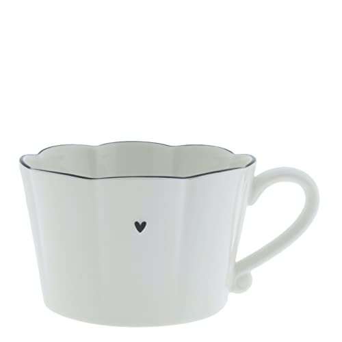 Bastion Collections Tasse mit Henkel Ruffle Heart Keramik weiss schwarz Keramiktasse Geschirr Küche gedeckter Tisch BC Cup