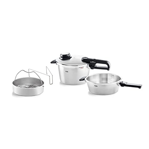 Fissler Vitavit Premium / Schnellkochtopf-Set, 4-teilig (4,5l - Ø 22 cm & Schnellbratpfanne 2,5l - Ø 22 cm) inkl. Metall-Deckel, Einsatz - Induktion, Silber im Sale