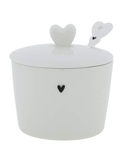 BC Zuckerdose little Heart mit Löffel Keramik weiss schwarz Keramikgeschirr Sugar Bowl Küche gedeckter Tisch