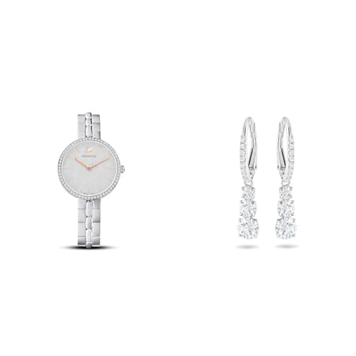 Swarovski Cosmopolitan Uhr, Metallarmband, Silberfarben, Edelstahl & Attract Trilogy Ohrringe, Weiss, Rhodiniert im Sale