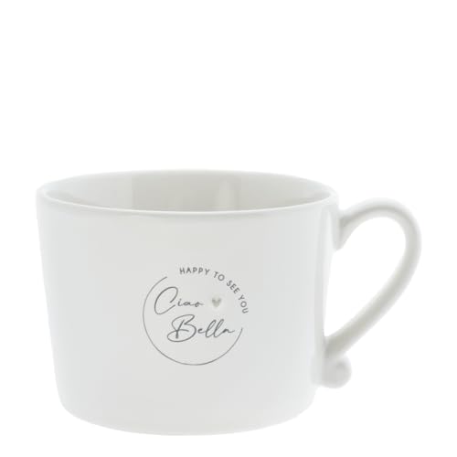 Tasse mit Henkel Ciao Bella Keramik weiß schwarz RJ/CUP 116 BL Keramikgeschirr gedeckter Tisch