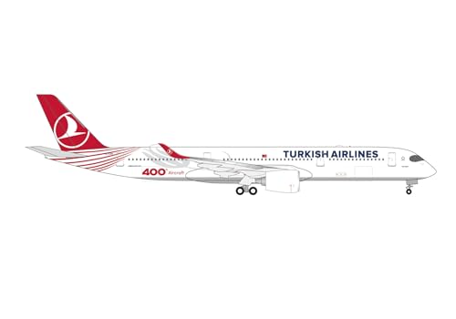 herpa Modellflugzeug Turkish Airlines Airbus A350-900 400th Aircraft - TC-LGH, Miniatur im Maßstab 1:500, Sammlerstück, Modell ohne Standfuß, Metall, Weiß im Sale