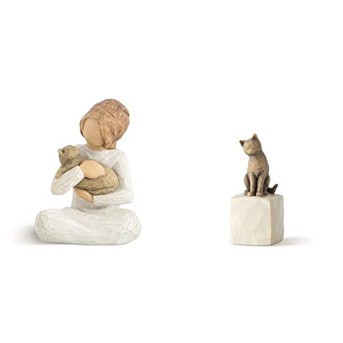 Willow Tree 26218 Figur Liebenswürdigkeit Mädchen, 5,1 x 3,8 x 7,6 cm & 27684 Figur Love My Cat Figurine, Resin, Mehrfarbig, 2,5 x 2,5 x 7,3 cm