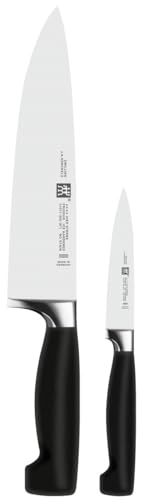 ZWILLING Vier Sterne Messerset, 2-teilig (Kochmesser 20cm, Spickmesser 10cm), Rostfreier Spezialstahl, Ergonomischer Kunststoff-Griff, Schwarz [Made in Germany] im Sale