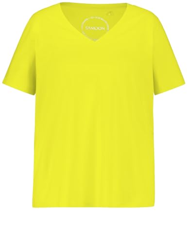 Samoon Damen V-Shirt aus Bio-Baumwolle Kurzarm unifarben Lemon Green 48 im Sale