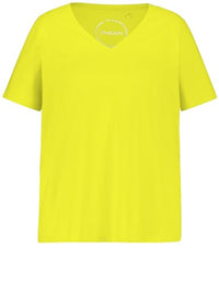 Thumbnail for Samoon Damen V-Shirt aus Bio-Baumwolle Kurzarm unifarben Lemon Green 48 im Sale