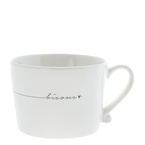 Tasse mit Henkel bisous Keramik weiß schwarz RJ/CUP 114 BL Keramikgeschirr gedeckter Tisch