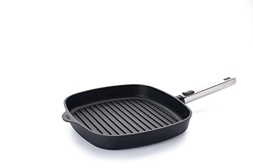 Woll Diamond Logic XR Pro Grillpfanne, viereckig, mit Rillen - Induktiv -, 28 cm x 28 cm, 4.5 cm hoch, mit abnehmbarem Edelstahlstiel - Geeignet für alle Herdarten, Antihaft-Versiegelung