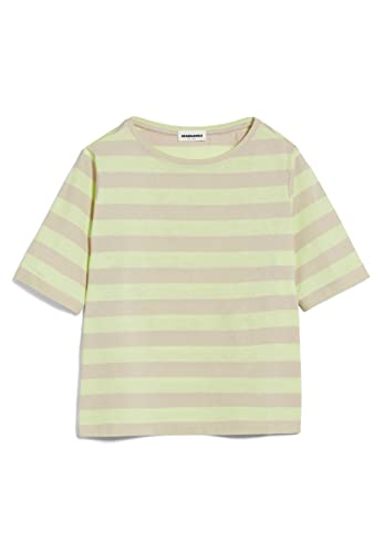 ARMEDANGELS FINIAA Block Stripes - Damen Light Lime-Light Desert Shirts T-Shirt Rundhalsausschnitt Loose Fit im Sale