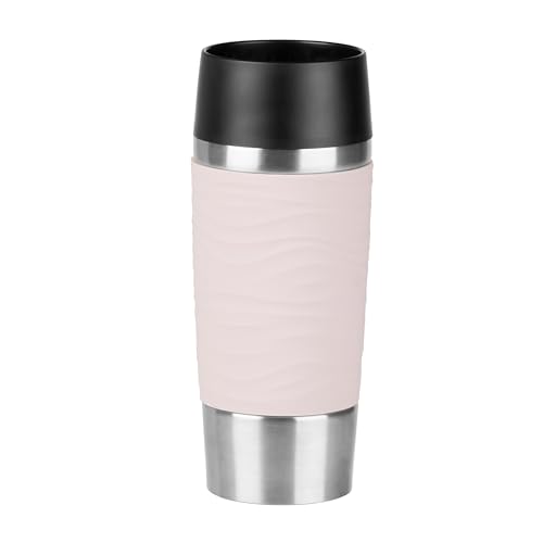 Emsa Travel Mug Waves Isolierbecher N20106 | 0,36 L | bis zu 4h heiß und 8h kalt | 100% dichter Thermobecher | 360°-Trinköffnung | Quick Press Verschluss | Kaffee to Go | Puder-Rosa