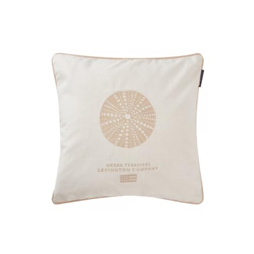 LEXINGTON Sea Embroidered Recycled Cotton Pillow Cover, White/Lt Beige, 50x50