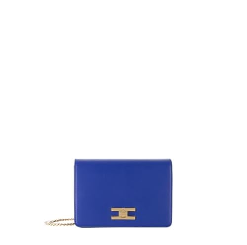 Elisabetta Franchi Tasche BS03A41E2 blau Indigo Schultergurt Logo Lauflernhilfe gold, Indigoblau, 20x14x7cm im Sale