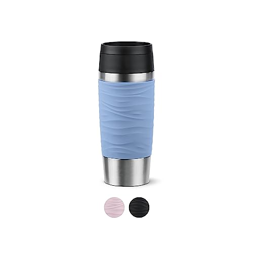 Emsa N20213 Travel Mug Wave Isolierbecher 0,36 Liter | neuer Komfort-Schraubverschluss | Edelstahl | 4h heiß und 8h kalt | 100% dicht | spülmaschinenfest | 360°-Trinköffnung | Pastellblau