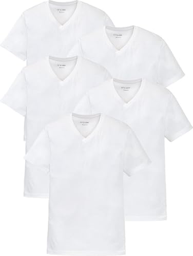 Otto Kern T Shirt Herren im 5er Pack, 5X Kurzarm-Shirts mit V-Ausschnitt, atmungsaktive T-Shirts Herren Schwarz und Weiß aus 100% Baumwolle, Weiß, Gr. im Sale