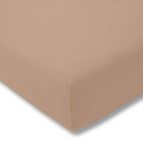 ESTELLA Spannbetttuch Zwirnjersey | Karamel | 100x200 cm | passend für Matratzen 90-120 cm (Breite) x 200-220 cm (Länge) | trocknerfest und bügelfrei | 97% Baumwolle 3% Elastan