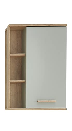 Pelipal Badezimmer Hängeschrank Quickset 963 in Salbei Nachbildung/Riviera Eiche quer Nachbildung, 50,5 cm breit | Bad Wandschrank mit 1 Tür und 2 Glas-Einlegeböden im Sale