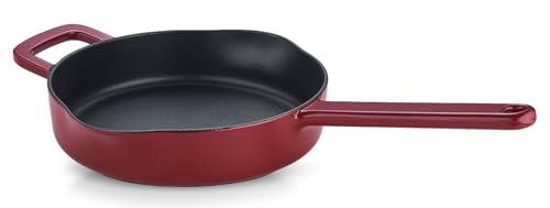 Fissler Moments Collection / Emaillierte Gusseisen-Pfanne (Ø 24 cm) antihaftend, hoher Rand, mit Ausgießern, Aufhänge-Öse, PFAS/PTFE-frei, Induktion – Burgunderrot im Sale