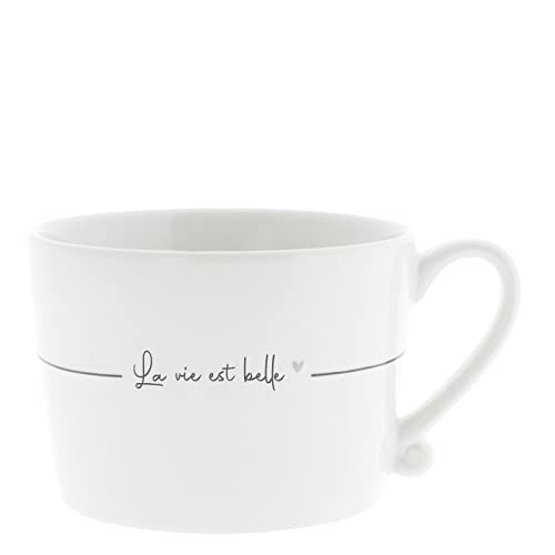 Bastion Collections Tasse mit Henkel La vie est belle Keramik weiss schwarz Keramiktasse Geschirr Küche gedeckter Tisch BC Cup, RJ/CUP 084 BL