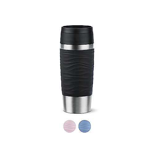 Emsa N20212 Travel Mug Wave Isolierbecher 0,36 Liter , neuer Komfort-Schraubverschluss , Edelstahl , 4h heiß und 8h kalt , 100% dicht , spülmaschinenfest , 360°-Trinköffnung , Schwarz im Sale