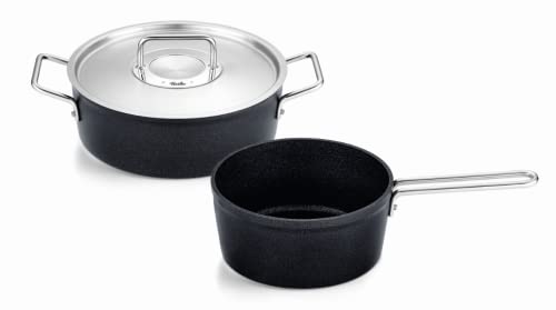 Fissler Adamant / Aluminium-Kochtopfset, 2-teilig, Töpfe-beschichtet mit Metalldeckel, antihaftend (1 Bratentopf, 1 Stielkasserolle) - Induktion, Groß