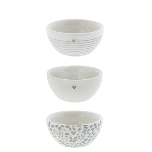 Mini Schälchen-Set Heart Stripes & Flowers 3tlg. verschiedene Motive Keramik weiss grau BC Bowl small Keramikschälchen Dipschälchen Keramikgeschirr Küche gedeckter Tisch