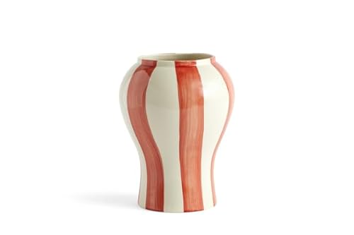 Hay Vase Sobremesa Stripe S aus Steingut hergestellt, Farbe: Weiß/Rot, Maße: H: 22cm, D: 19 cm, AB615-A601-AB27 im Sale