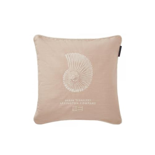 LEXINGTON Sea Embroidered Recycled Cotton Pillow Cover, Lt Beige/White, 50x50