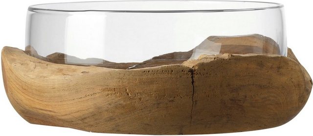 LEONARDO Schale TERRA, Glas, 28 cm mit Teaksockel, Kalk-Natron-Glas, handgefertigt im Sale