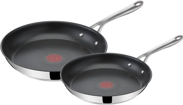 Tefal Pfannen-Set Jamie Oliver Cook´s Direct On, Edelstahl 18/10 (Set, 2-tlg., 1x Bratpfanne Ø 24 cm, 1x Bratpfanne Ø 28 cm), Antihaft, Induktionstauglich, Backofenfest, Genieteter Griff