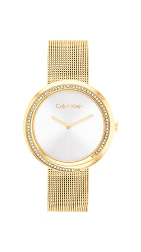 Calvin Klein Analog Quarzuhr für Damen mit Gelbgoldfarbenes Edelstahl-Mesh-Gliederarmband - 25200150 im Sale