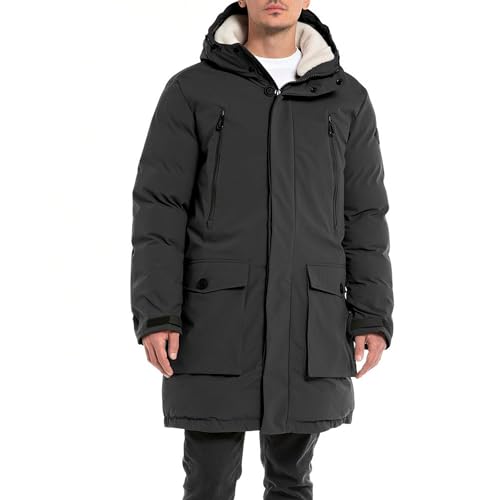 Replay Herren Jacke Parka mit Kapuze, Black 098 (Schwarz), im Sale