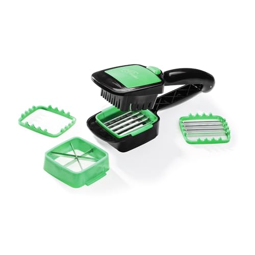 Genius Nicer Dicer Quick - Gemüseschneider, Schneidegerät, 5-tlg. Set, Würfelschneider, Scheibenschneider, Handschneidegerät, Grün im Sale