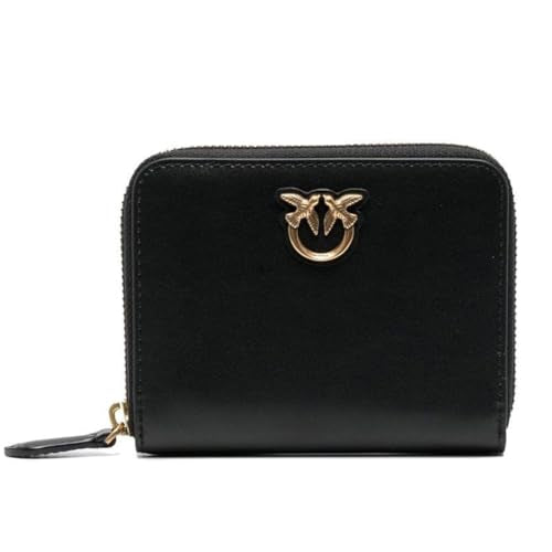 Pinko Damen Taylor Zip Around Vitello Seta Reisezubehör-Brieftasche, Z99q_schwarz-Antique Gold im Sale