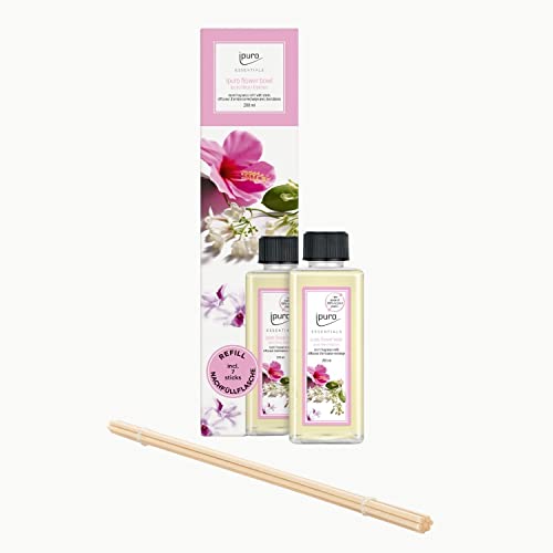 ipuro flower bowl - preiswerter Raumduft Nachfüller mit blumigen Noten - Duftöl Refill mit Duftstäbchen - Raumduft Diffuser Nachfüllflasche 200ml - Raumduft Nachfüllflasche inkl Duft-Sticks im Sale