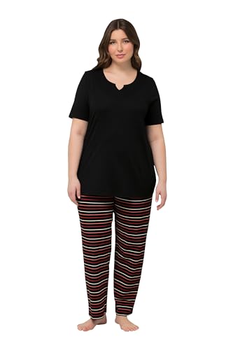 Ulla Popken Damen Pyjama, Stripes Pyjamaset, Schwarz, 50-52 im Sale