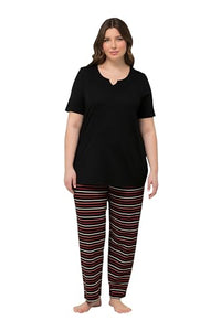 Thumbnail for Ulla Popken Damen Pyjama, Stripes Pyjamaset, Schwarz, 50-52 im Sale