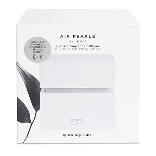 ipuro Air Pearls Big Cube - Extra leiser Aroma Diffusor zum selbst befüllen - Elektronischer Raumduft - Perfekt für Zuhause, Büro, Yoga und Wellness - Ladefunktion für Handys