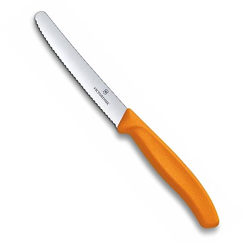 Victorinox, 6.7836.L119, Swiss Classic, Tomaten- und Tafelmesser, Extra scharfe Klinge, mit Wellenschliff, robuster Kunststoff-Griff, Orange, Made in Switzerland, Spülmaschinengeeignet im Sale